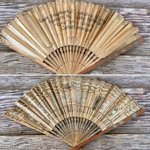 Antique 1880s Japan Rice Paper Hand Fan Bissel Vacuum Advertisement Hand Painted